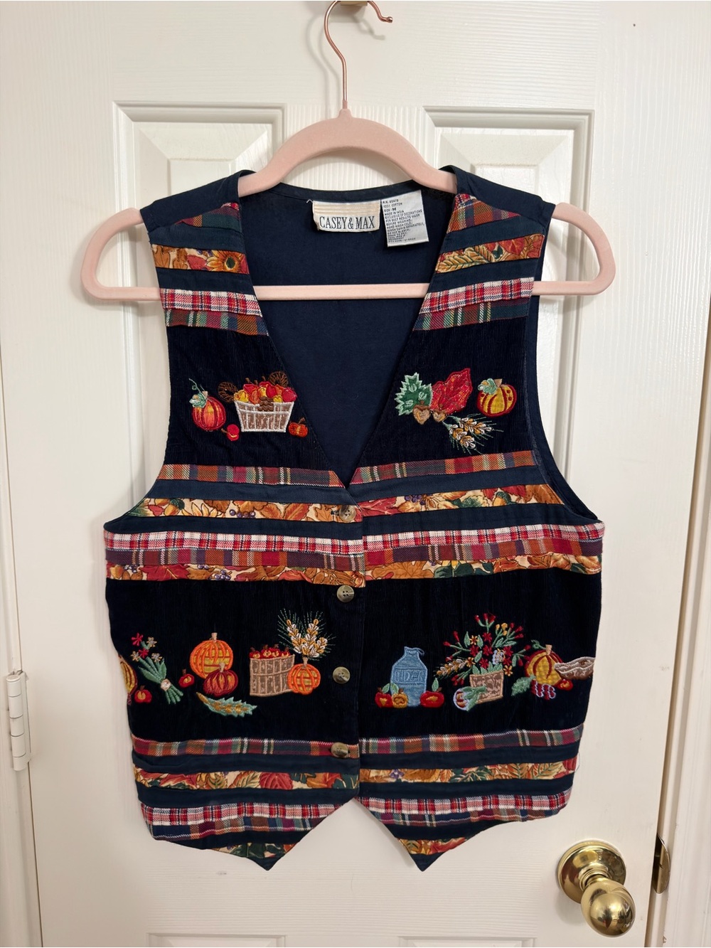 Casey & Max Vintage Autumn Harvest Embroidered Corduroy Vest